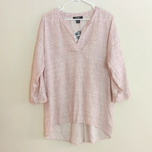 NWT Nine West Blouse Sosie 3/4 Sleeve Flowy Checkered Shirt Top White - XL